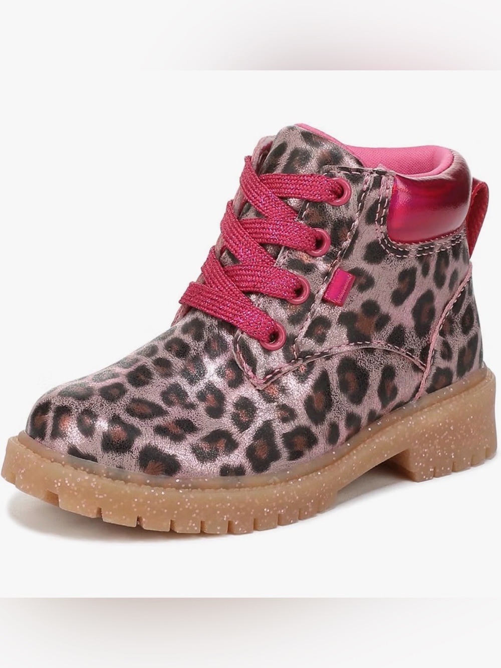 S48 Dr. Scholl's Girls Headstart Toddler Pink Leopard Lace-Up Ankle Boots NEW